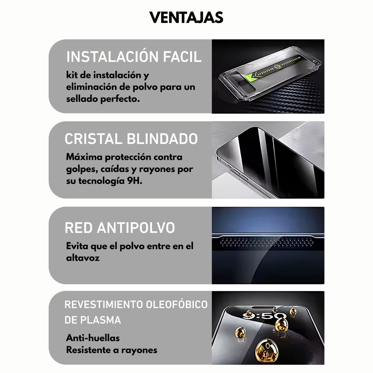 Vidrio Blindado 9H - Kit instalación